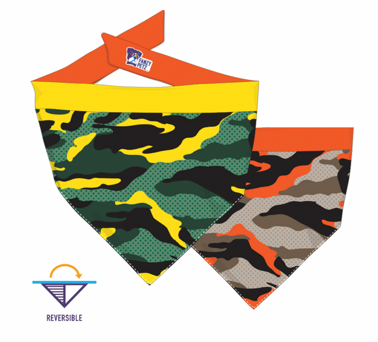 Camo Dog Bandanas - Orange & Green